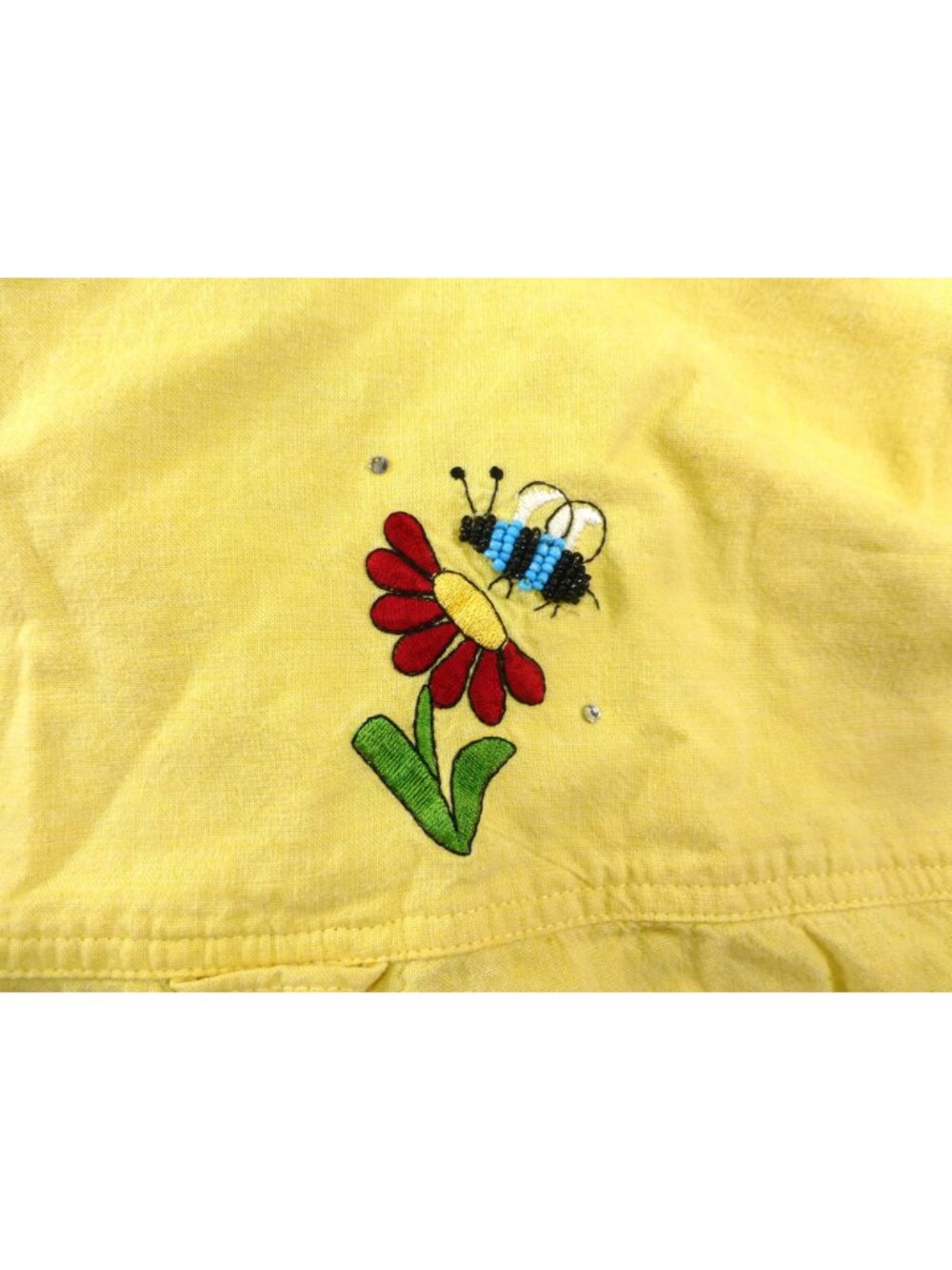 Bee-Themed Yellow Button-Up Shirt Quacker Factory Embroidery & Rhinestones L Lon - Picture 13 of 13